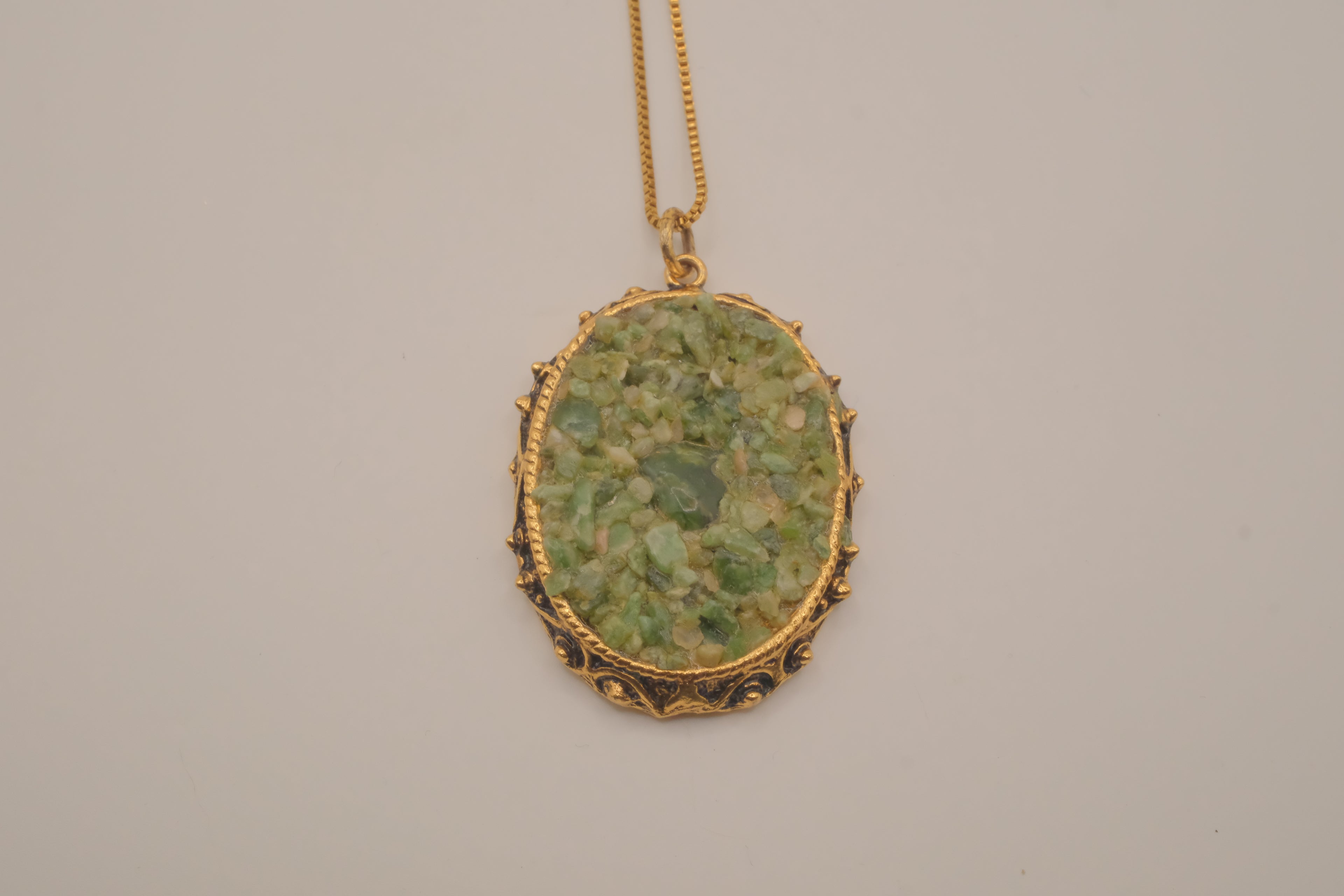 Vintage crushed Jade mosaic pendant necklace