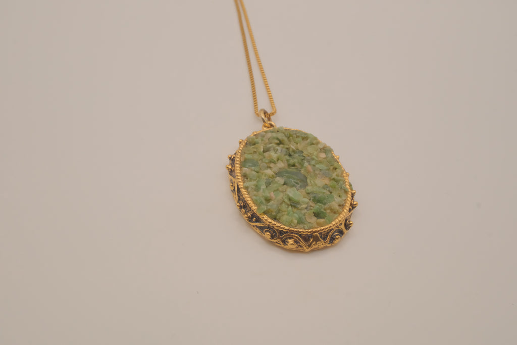 Vintage crushed Jade mosaic pendant necklace