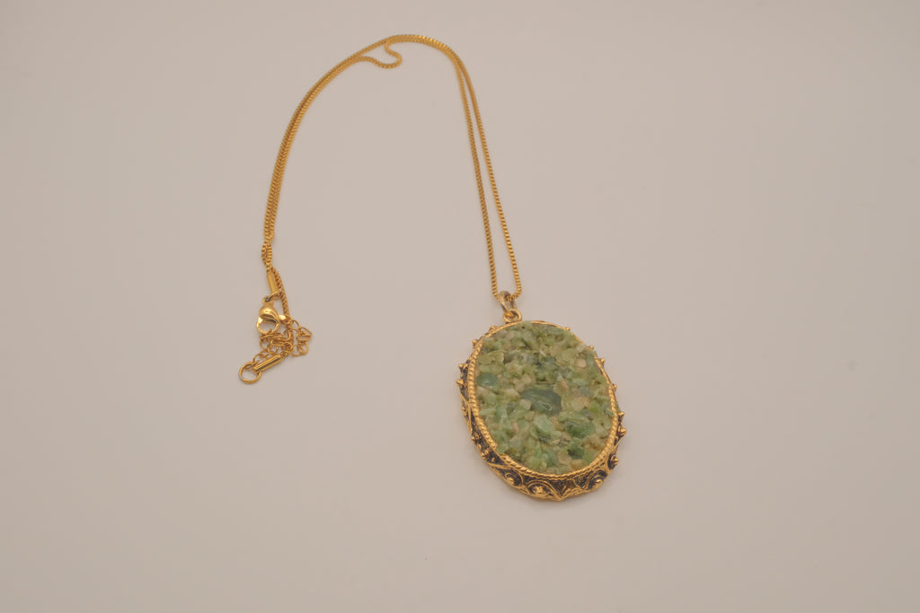 Vintage crushed Jade mosaic pendant necklace