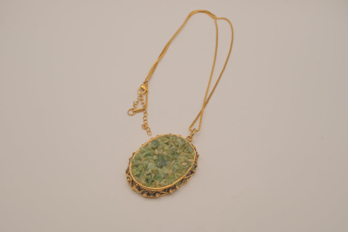 Vintage crushed Jade mosaic pendant necklace