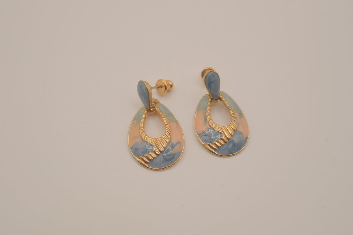 Vintage 1980s Pastel colored enamel drop earrings