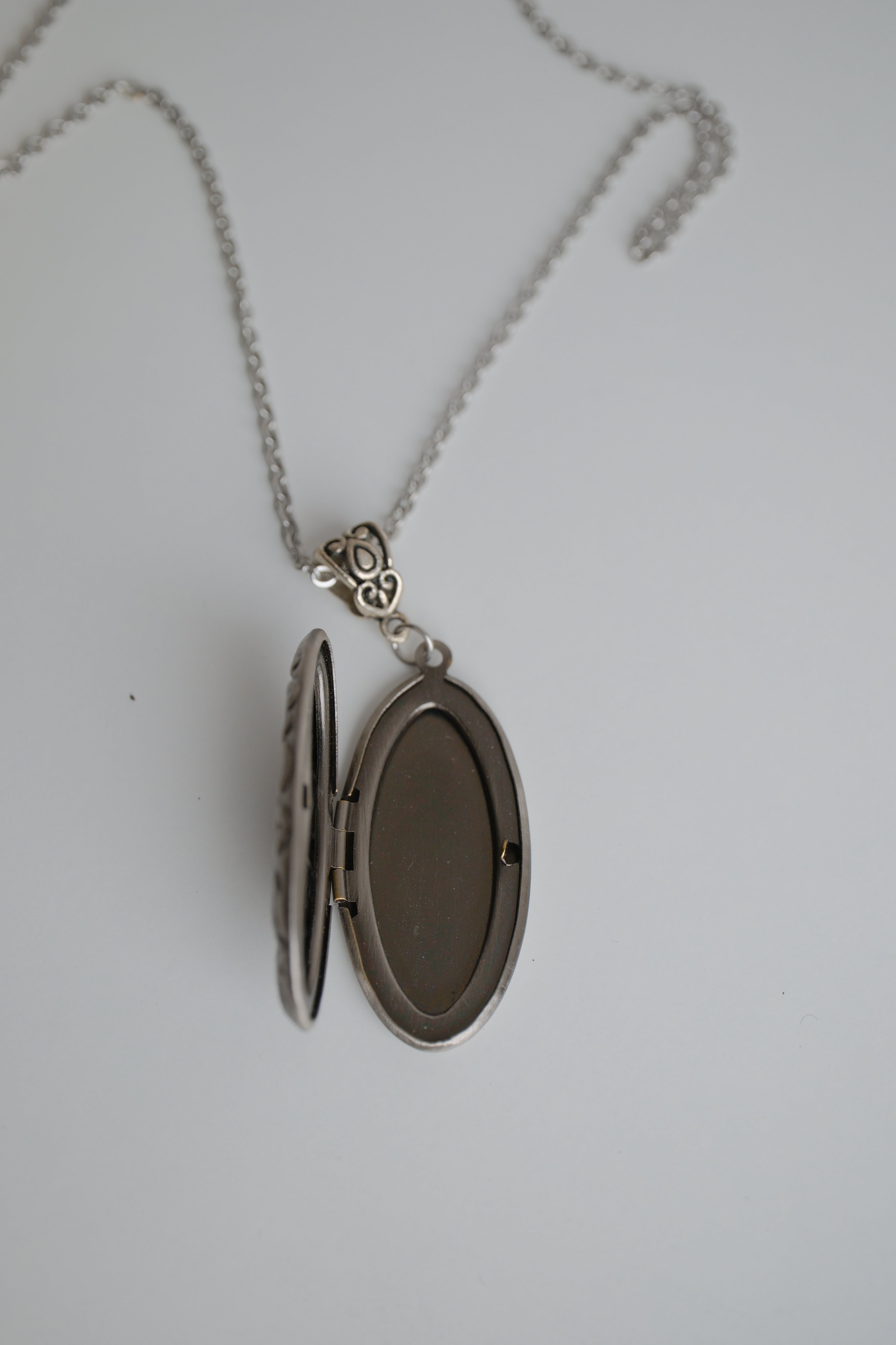 Silver oval locket necklace