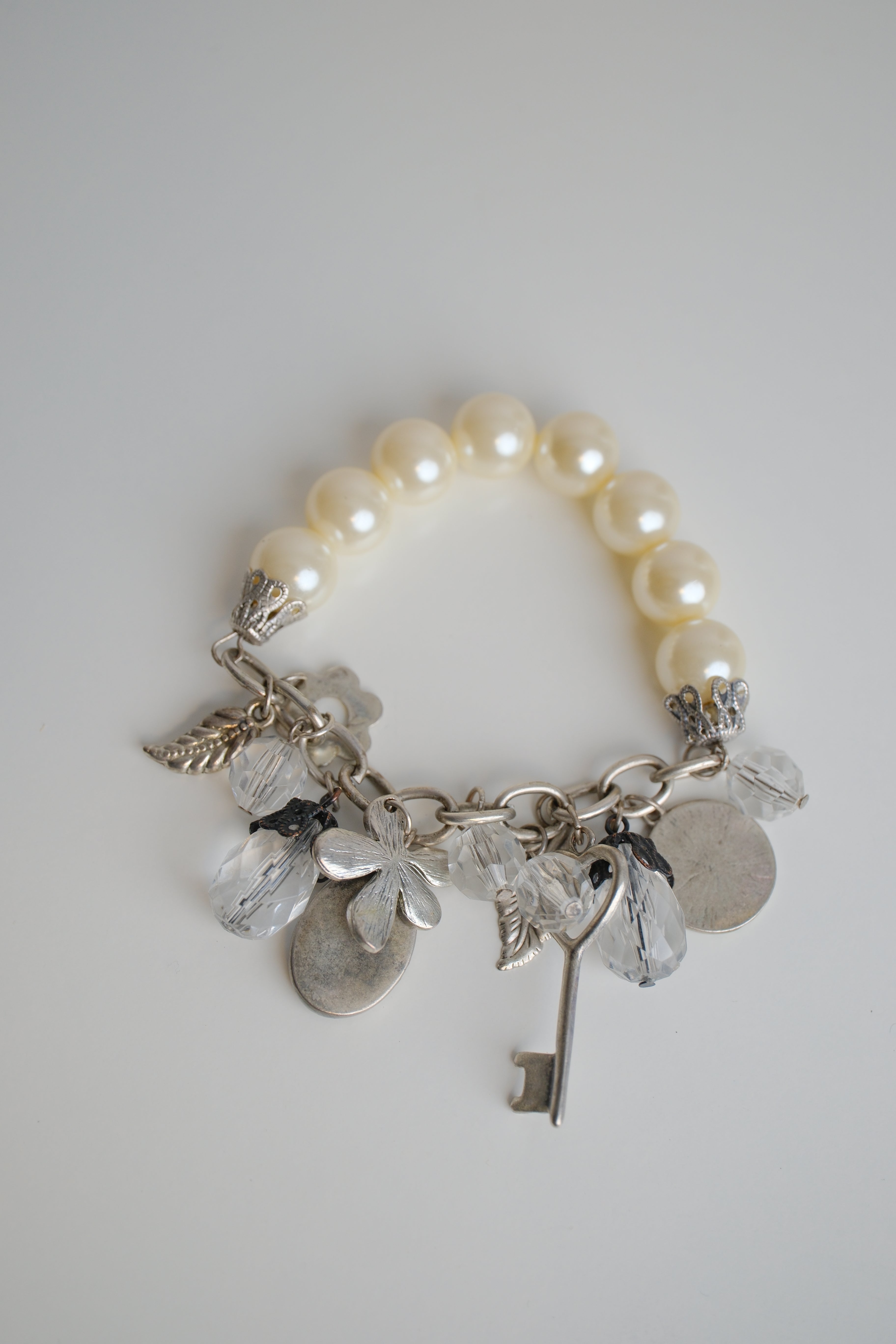 Faux Pearls silver-tone charm bracelet