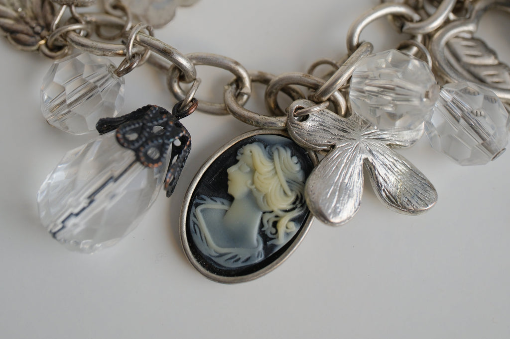Faux Pearls silver-tone charm bracelet