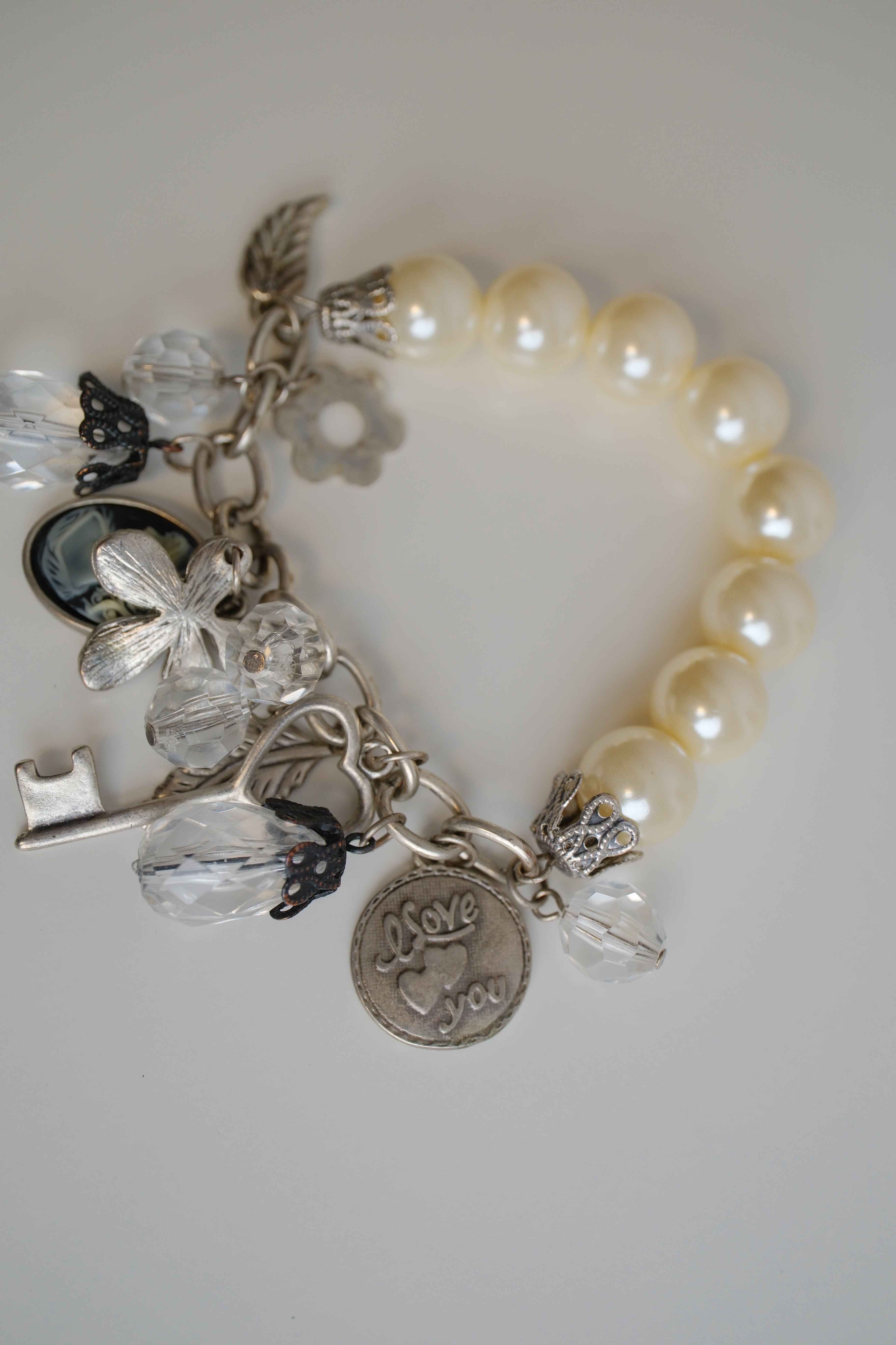 Faux Pearls silver-tone charm bracelet
