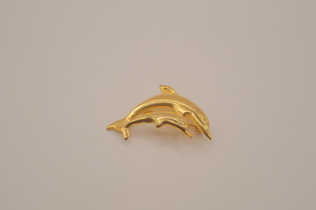 Gold-tone double dolphin brooch