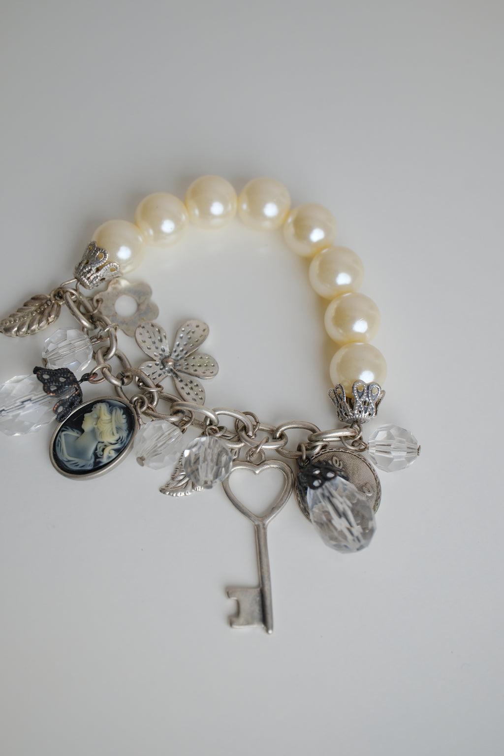 Faux Pearls silver-tone charm bracelet