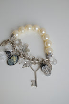 Faux Pearls silver-tone charm bracelet