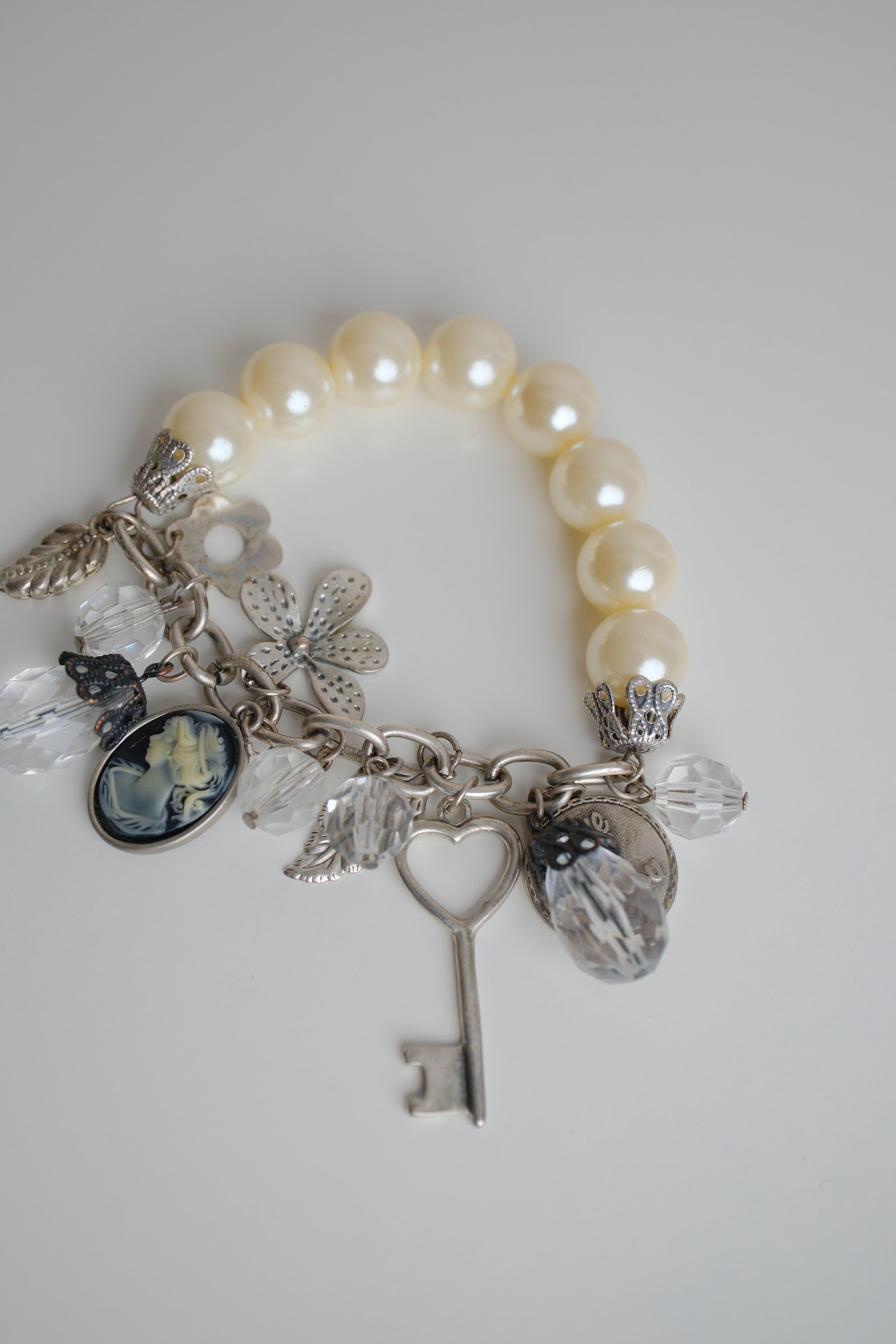 Faux Pearls silver-tone charm bracelet