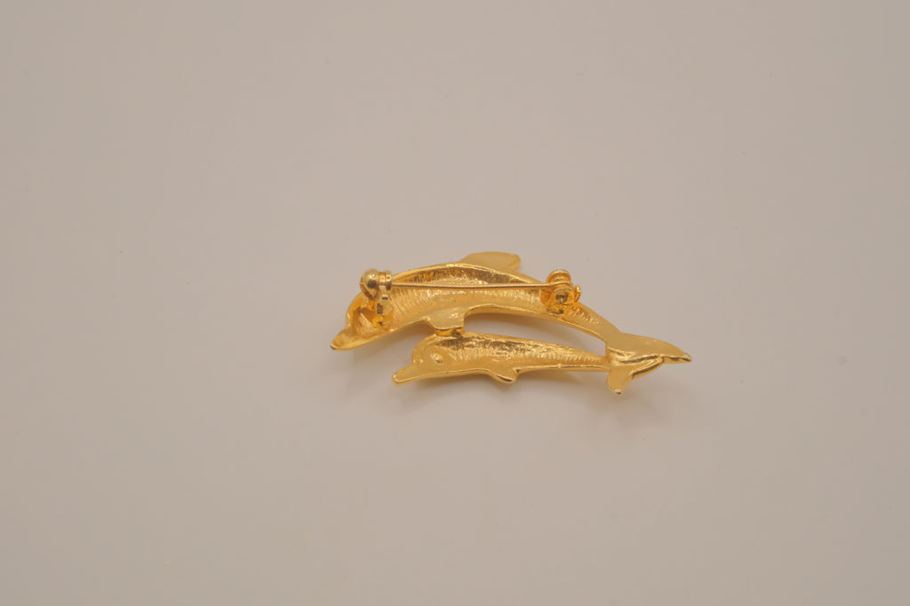 Gold-tone double dolphin brooch