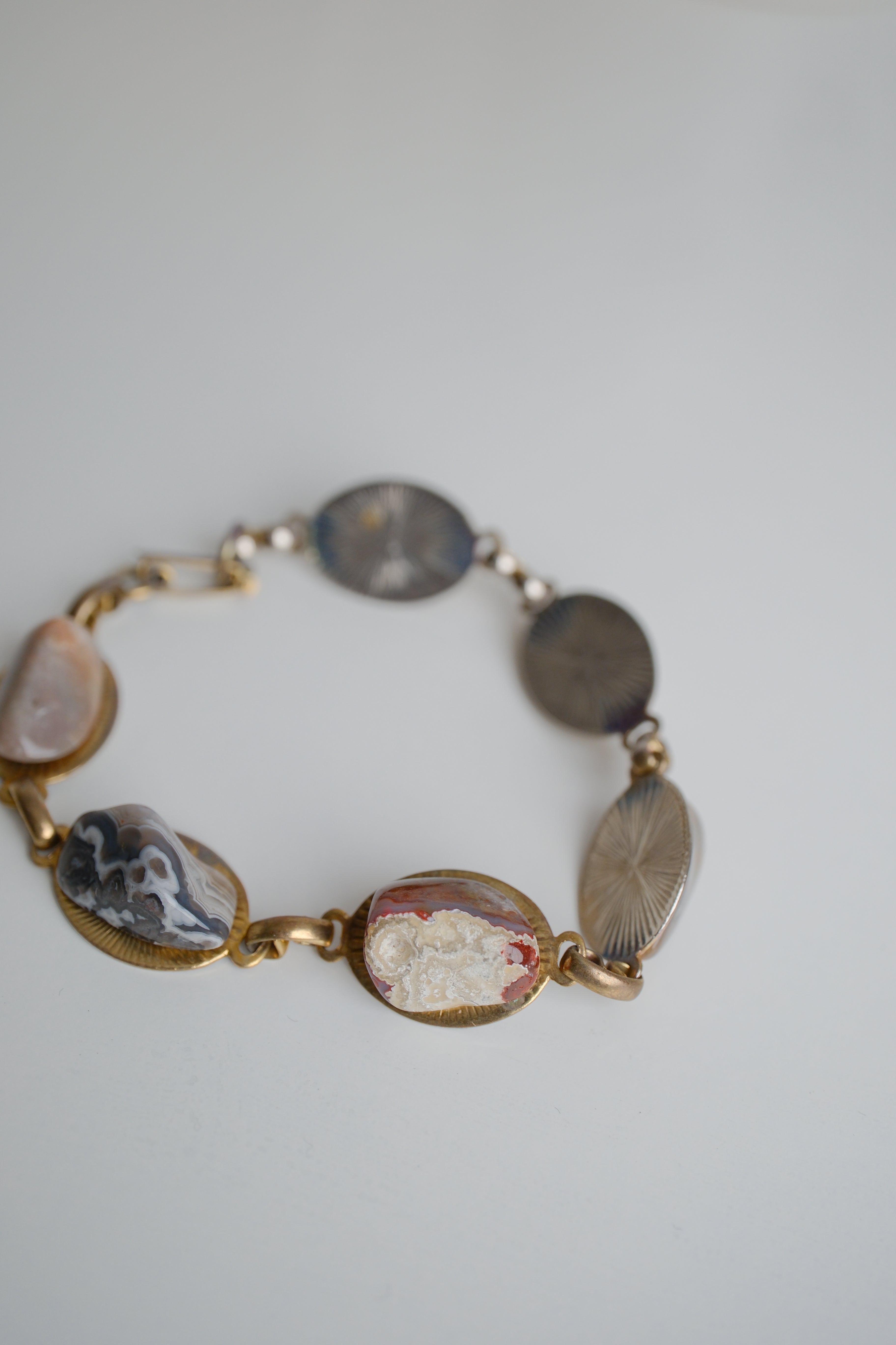 Vintage Gold Tone Stone Link Chain Bracelet
