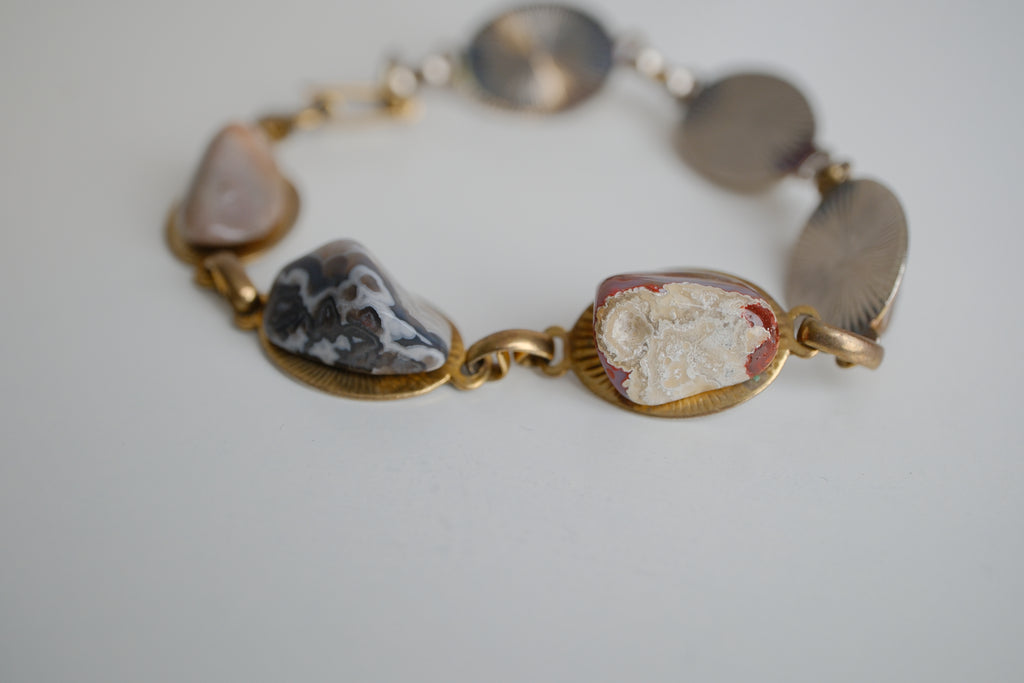 Vintage Gold Tone Stone Link Chain Bracelet
