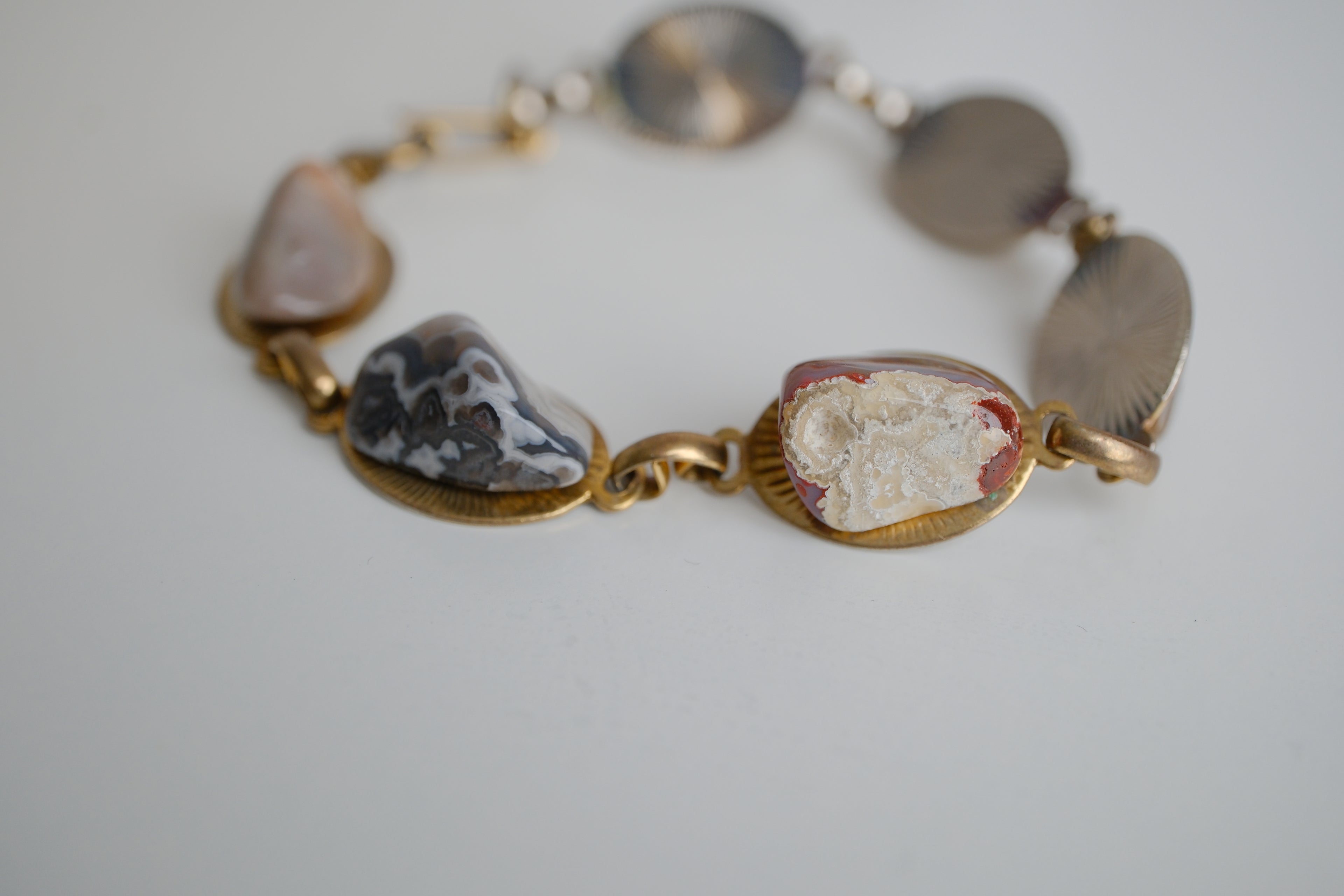 Vintage Gold Tone Stone Link Chain Bracelet