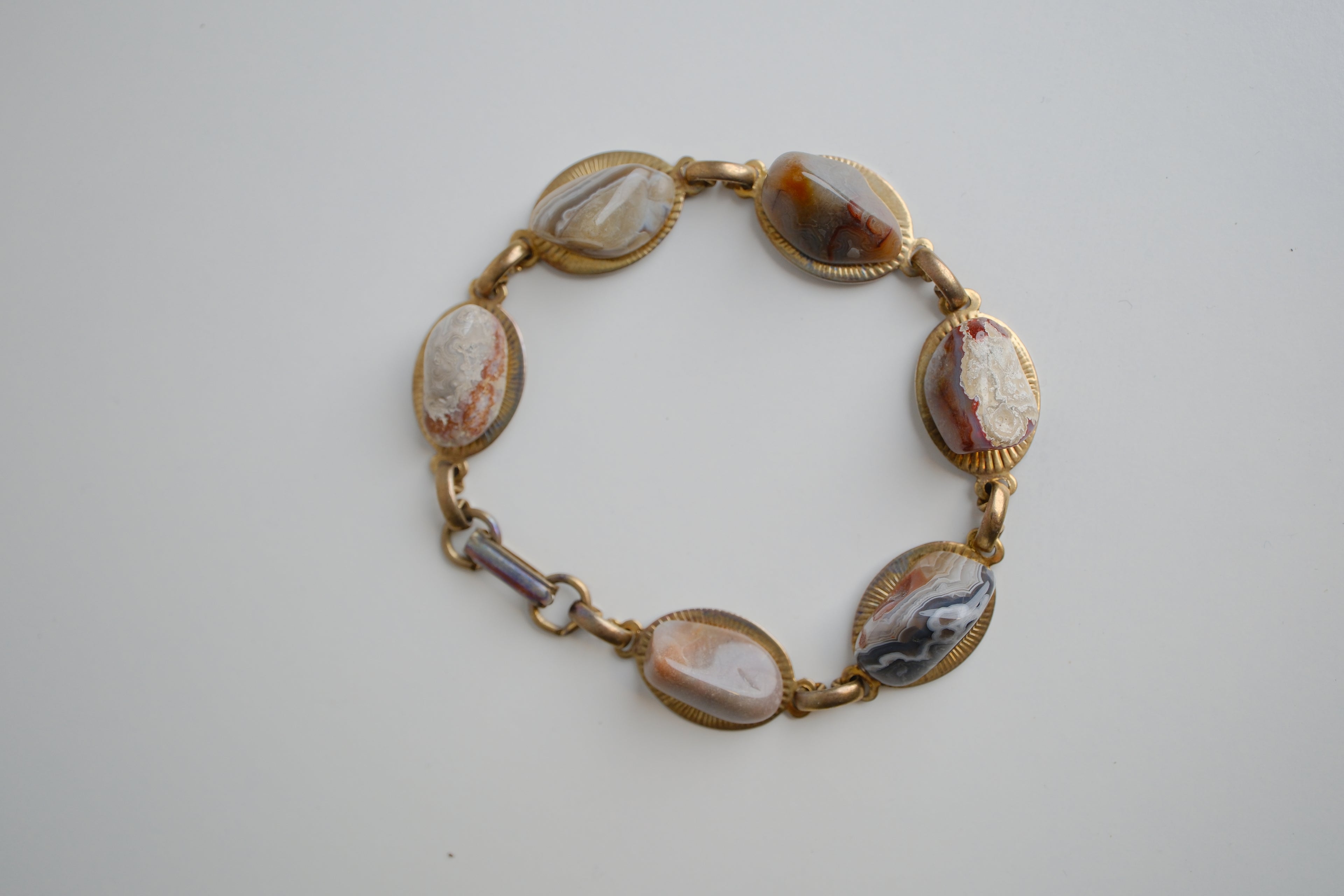 Vintage Gold Tone Stone Link Chain Bracelet