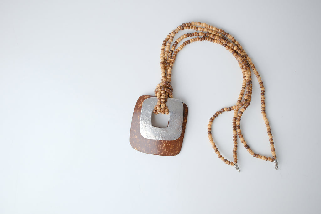 Brown wooden beaded necklace