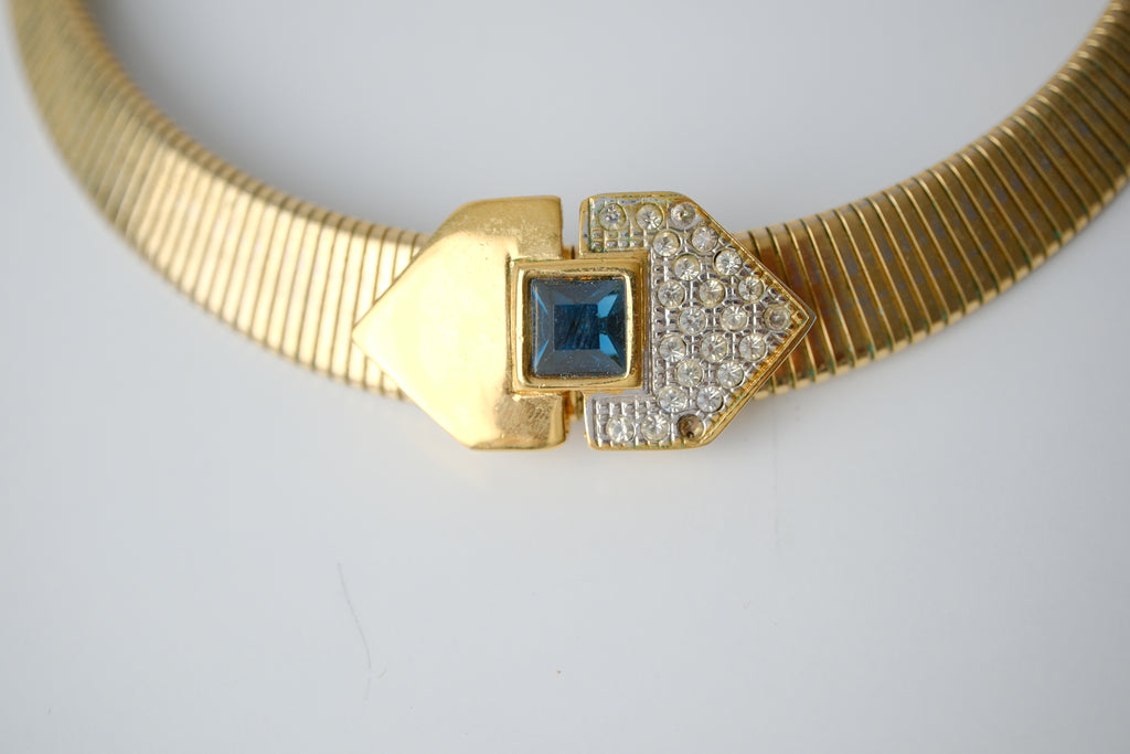 Vintage Gold tone choker necklace with slider pendant