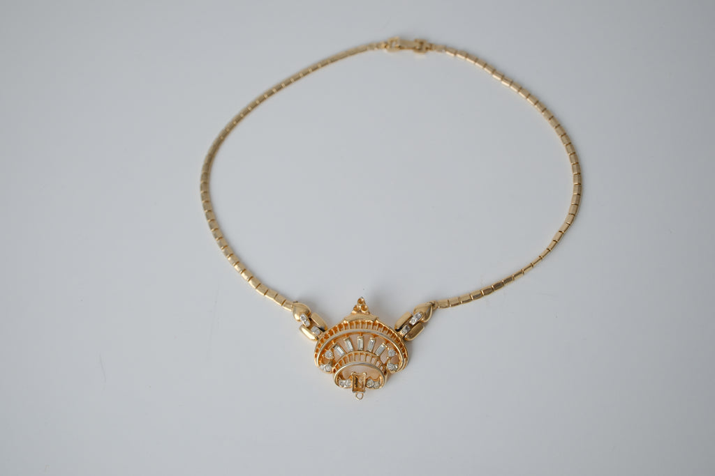 Vintage Gold tone choker necklace with baguette-cut stones