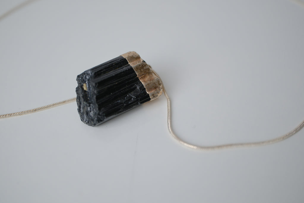 Black tourmaline pendant on Sterling silver chain