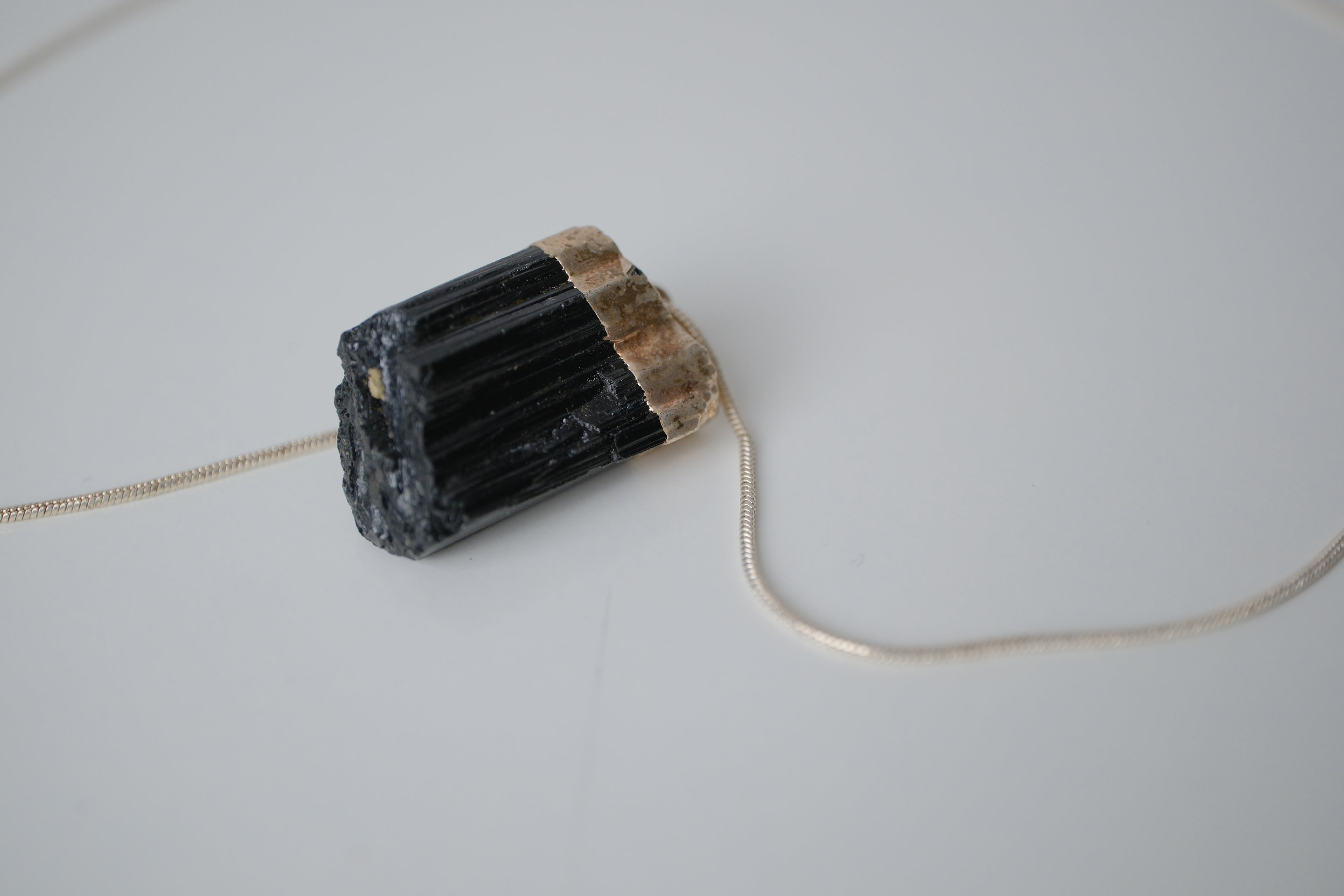 Black tourmaline pendant on Sterling silver chain