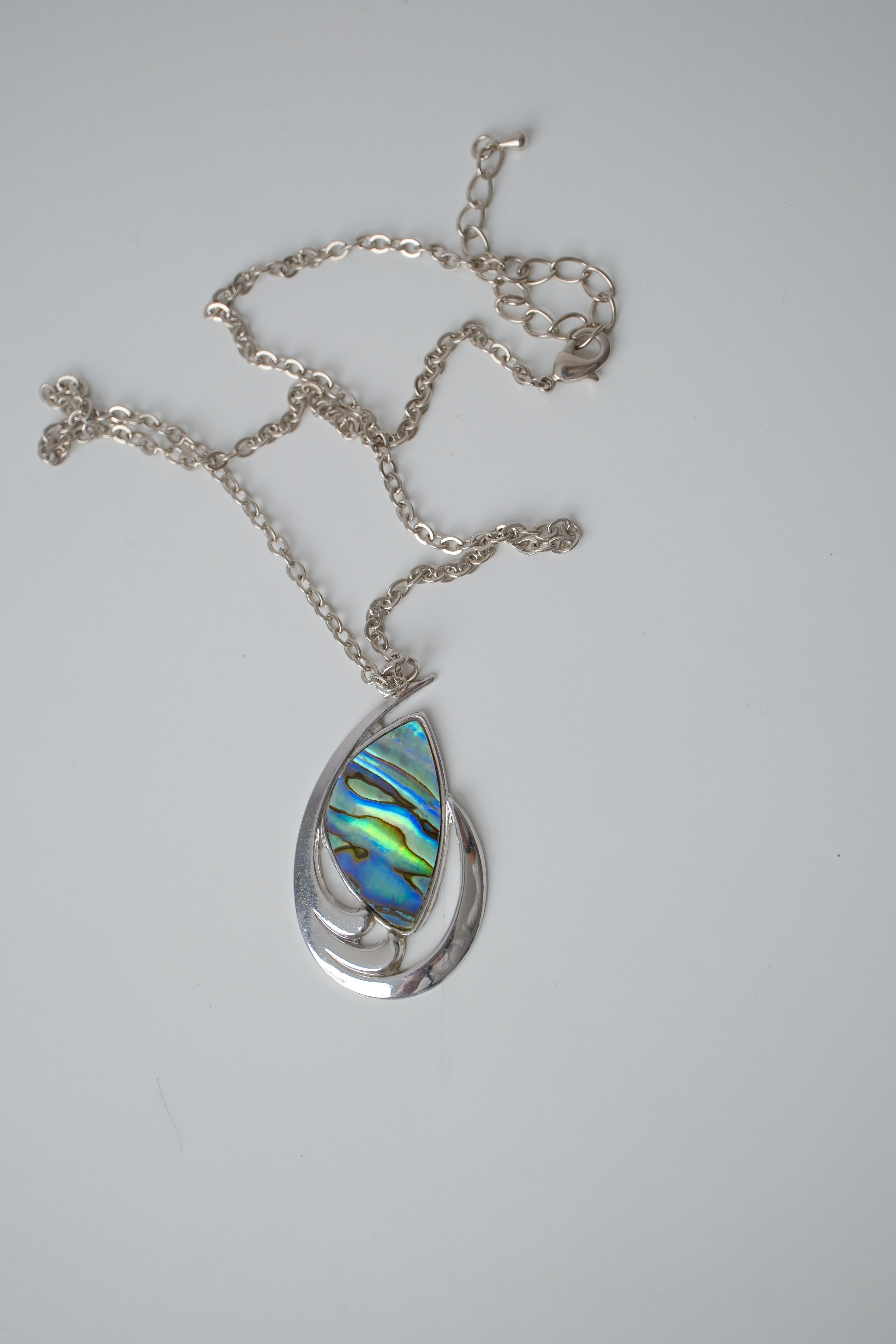 Abalone shell inlay silver chain