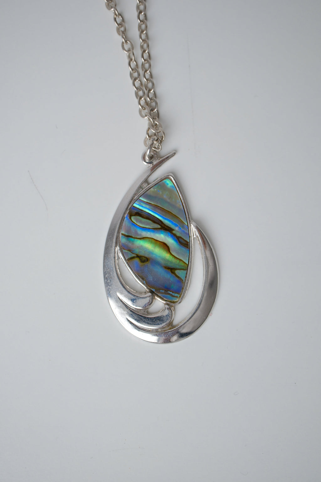 Abalone shell inlay silver chain