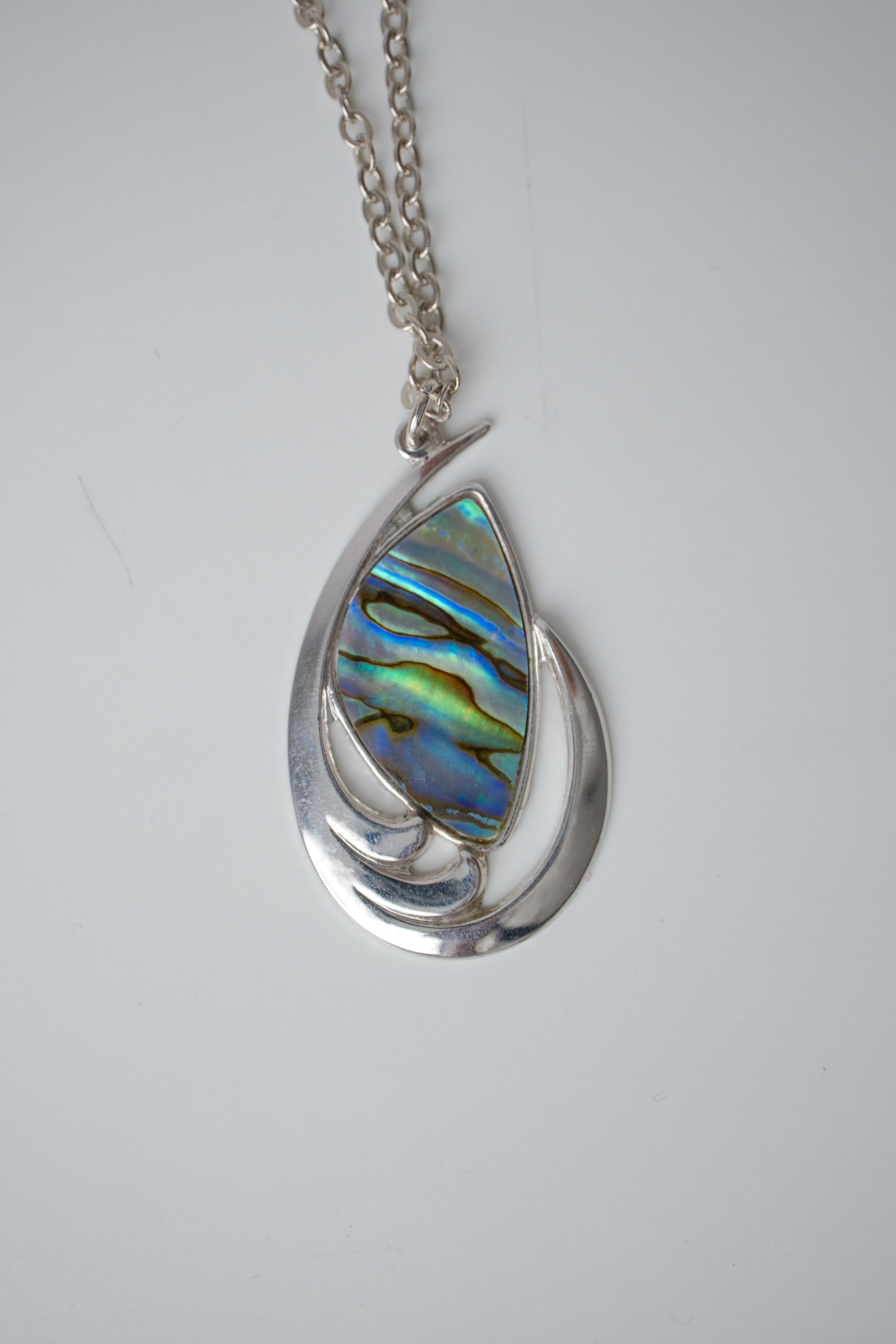 Abalone shell inlay silver chain