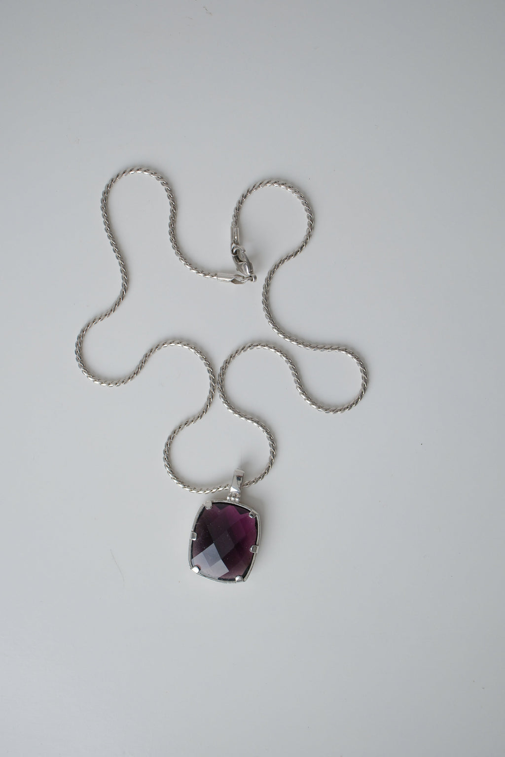 Purple stone pendant silver chain
