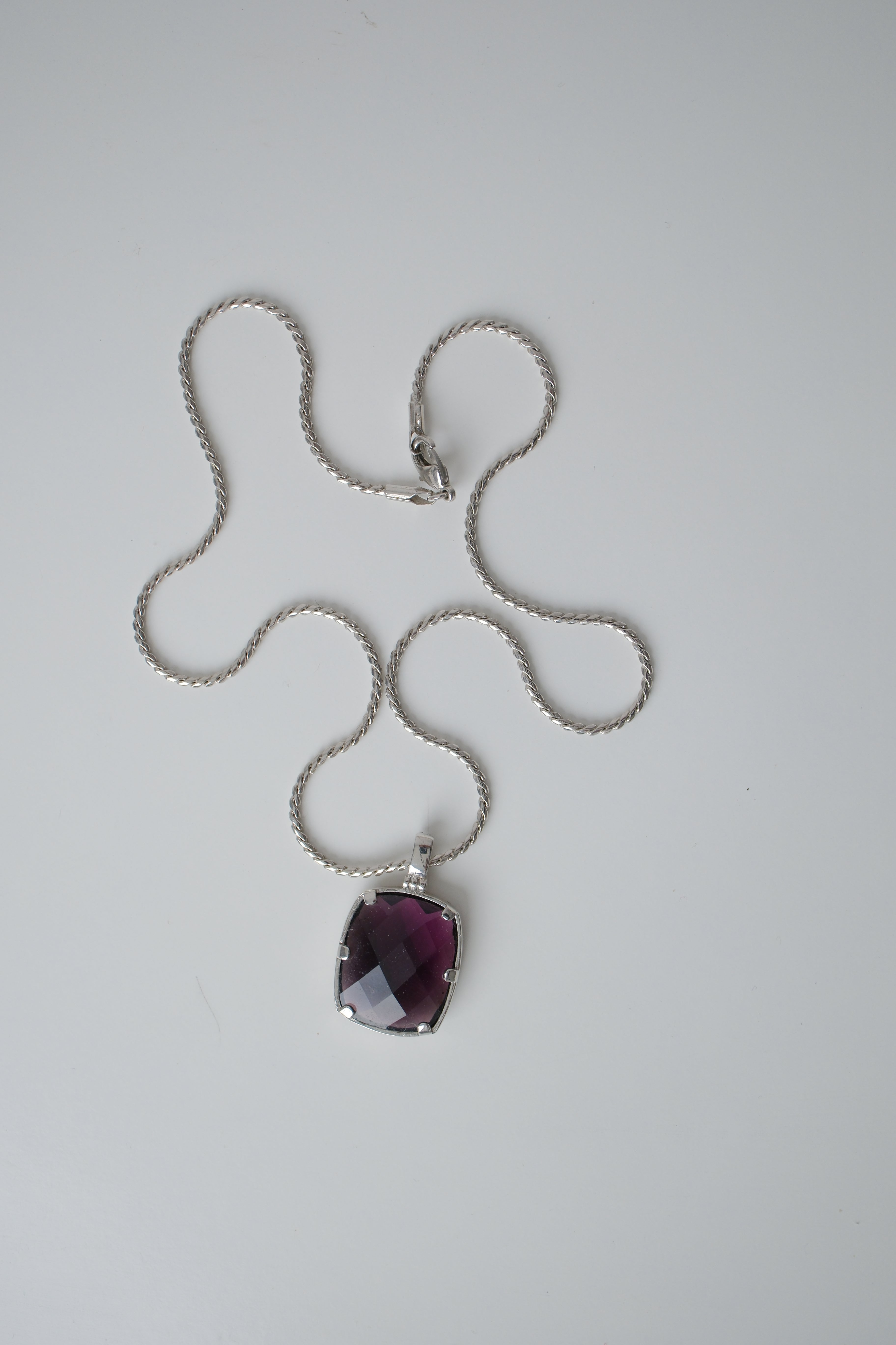 Purple stone pendant silver chain