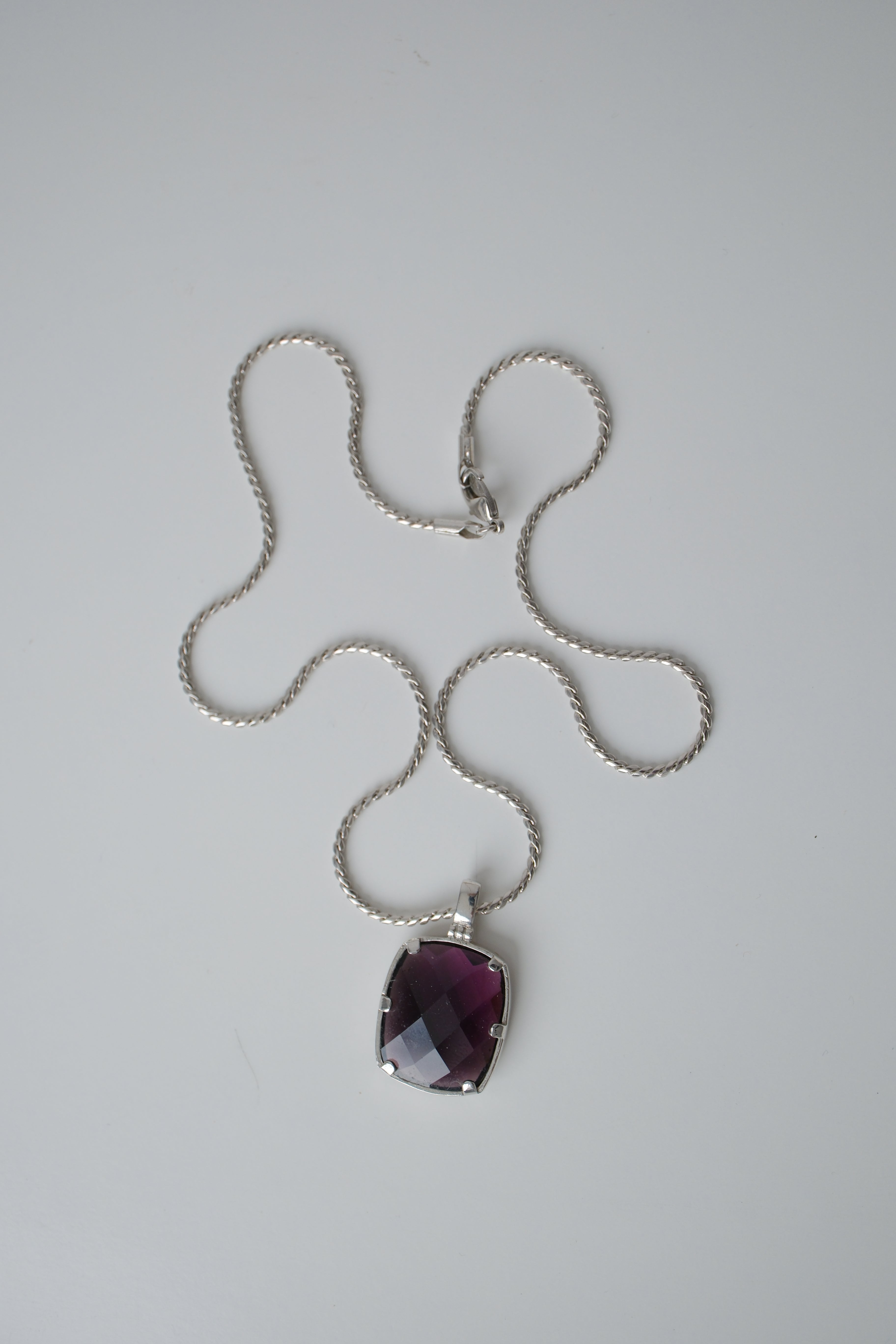 Purple stone pendant silver chain