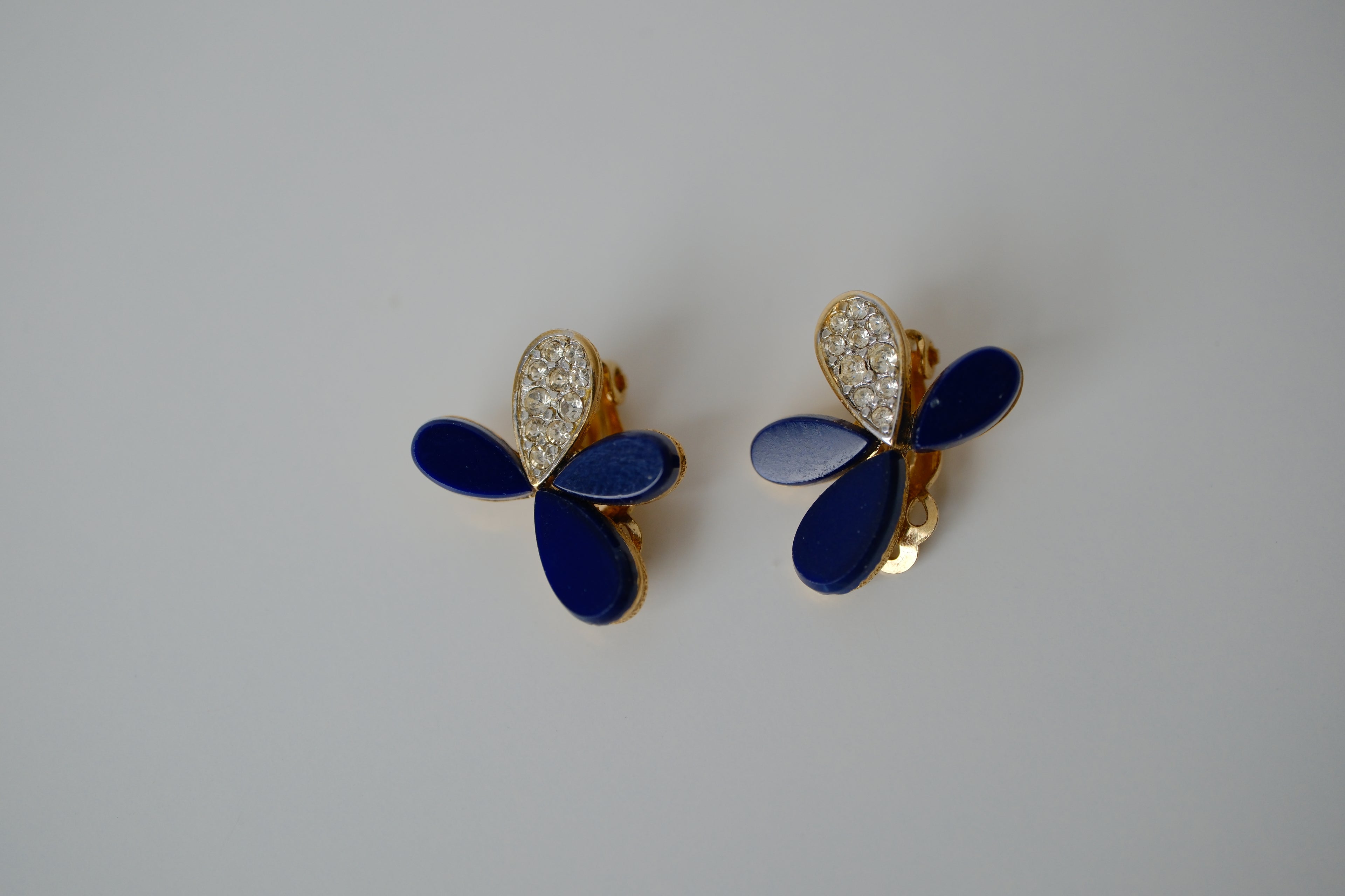 Vintage Blue enamel and crystal clip-on earrings