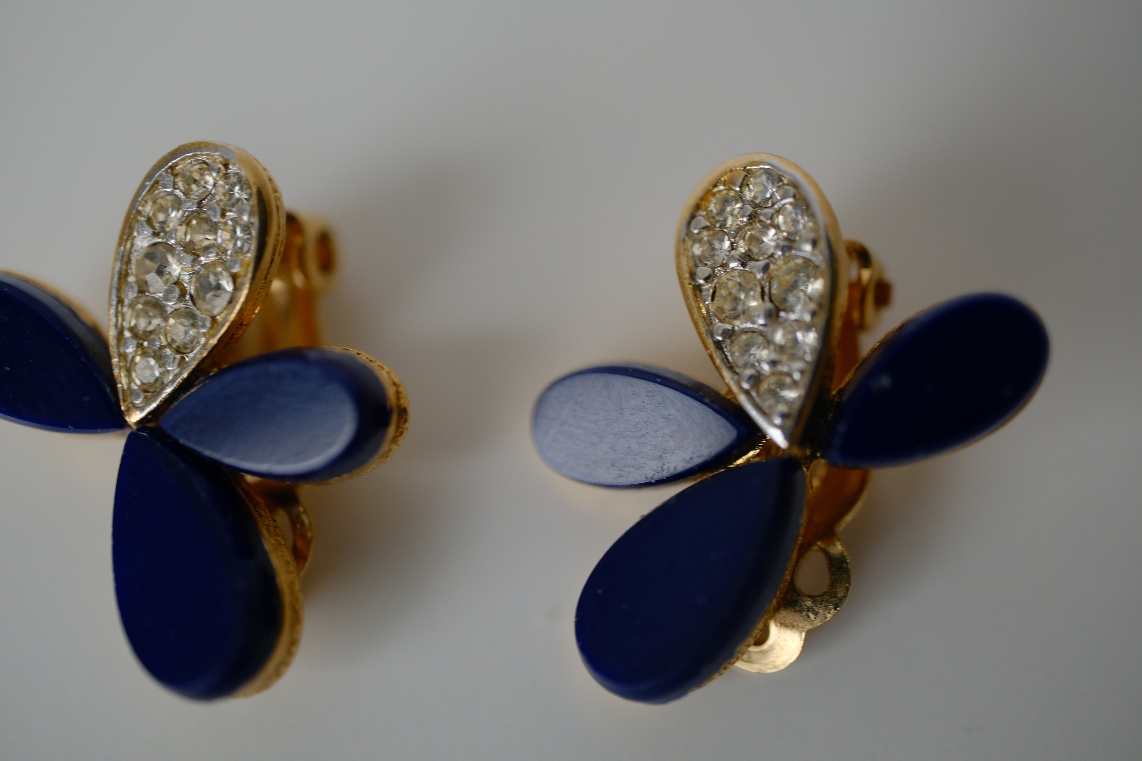 Vintage Blue enamel and crystal clip-on earrings