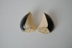Vintage Black & Cream enamel clip-on earrings