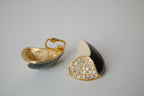 Vintage Black & Cream enamel clip-on earrings
