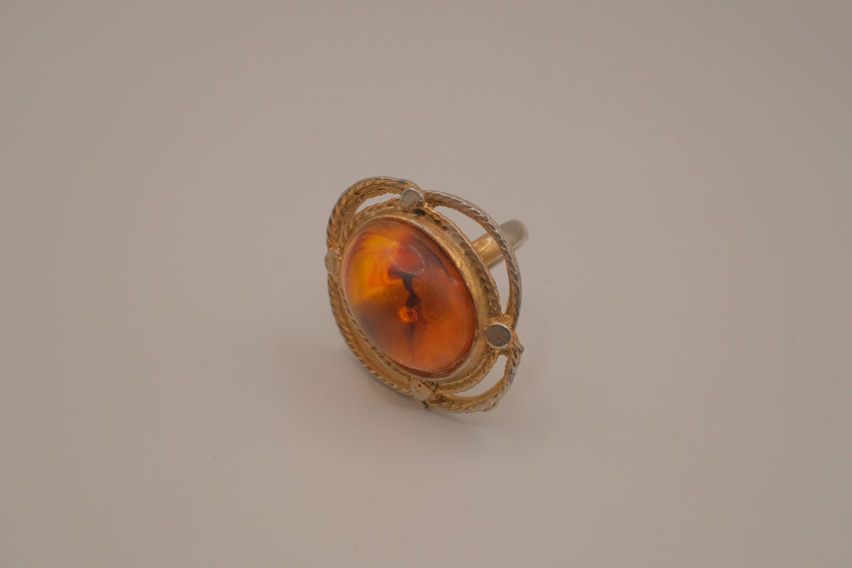 Vintage cognac amber stone cocktail ring