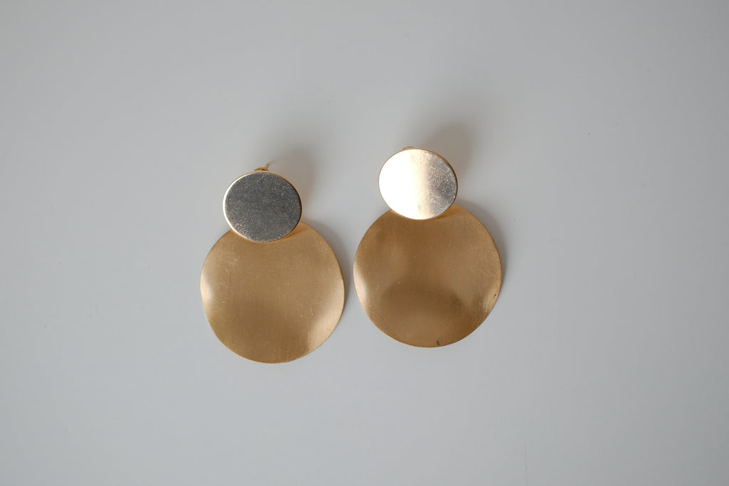 Double disc drop earrings