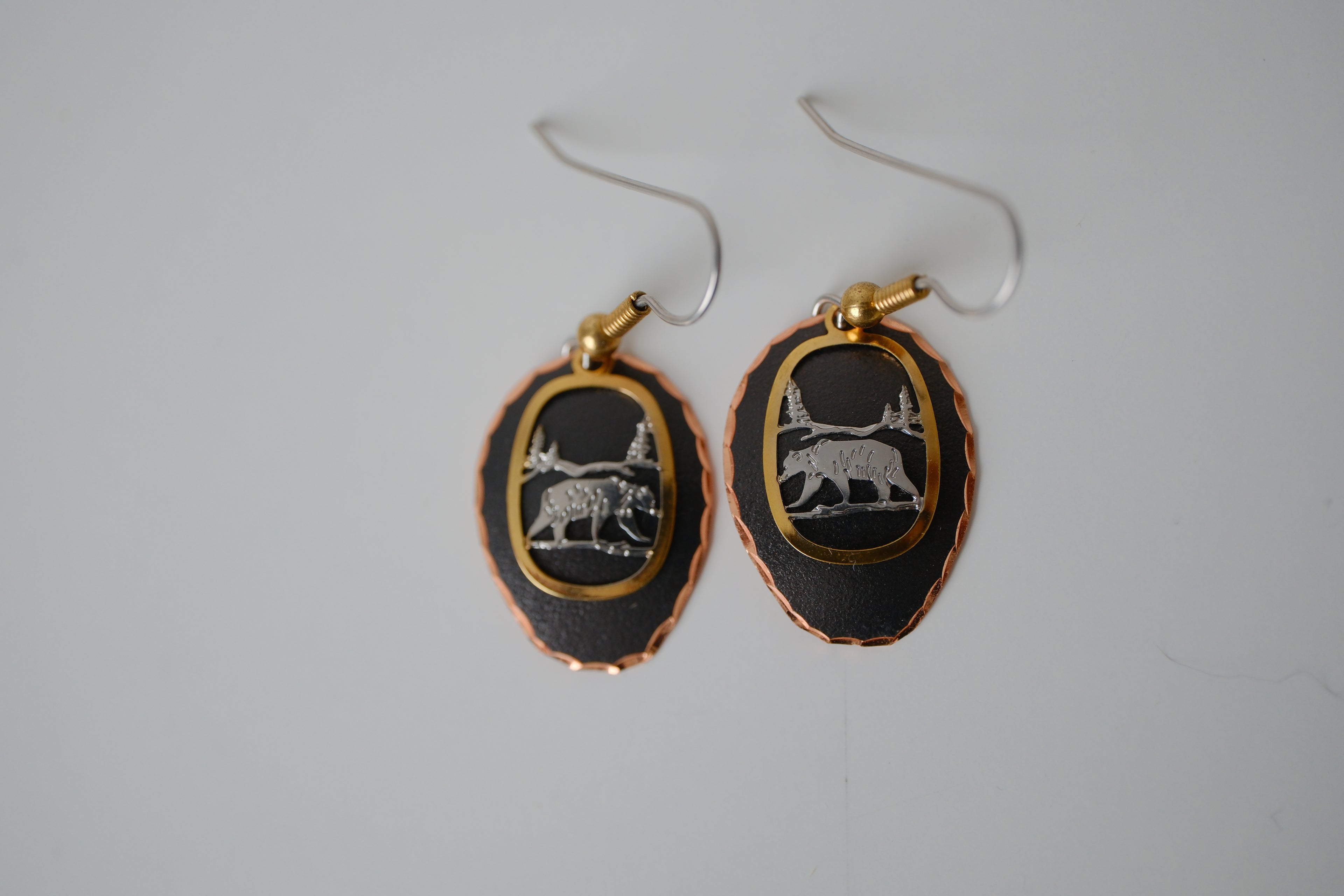 Mixed metal Bear dangle earrings