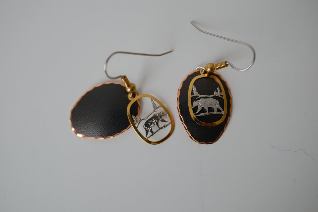 Mixed metal Bear dangle earrings
