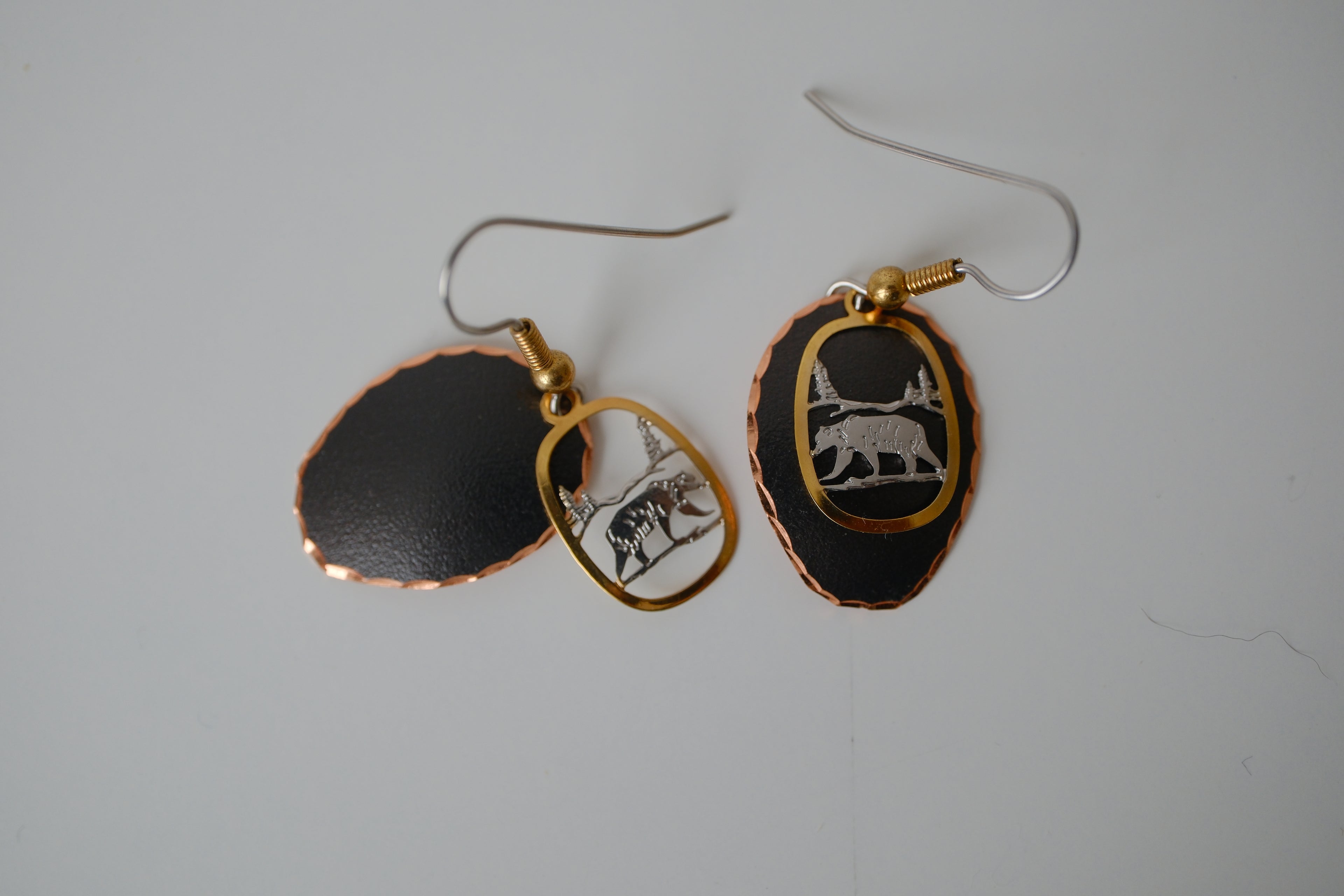Mixed metal Bear dangle earrings