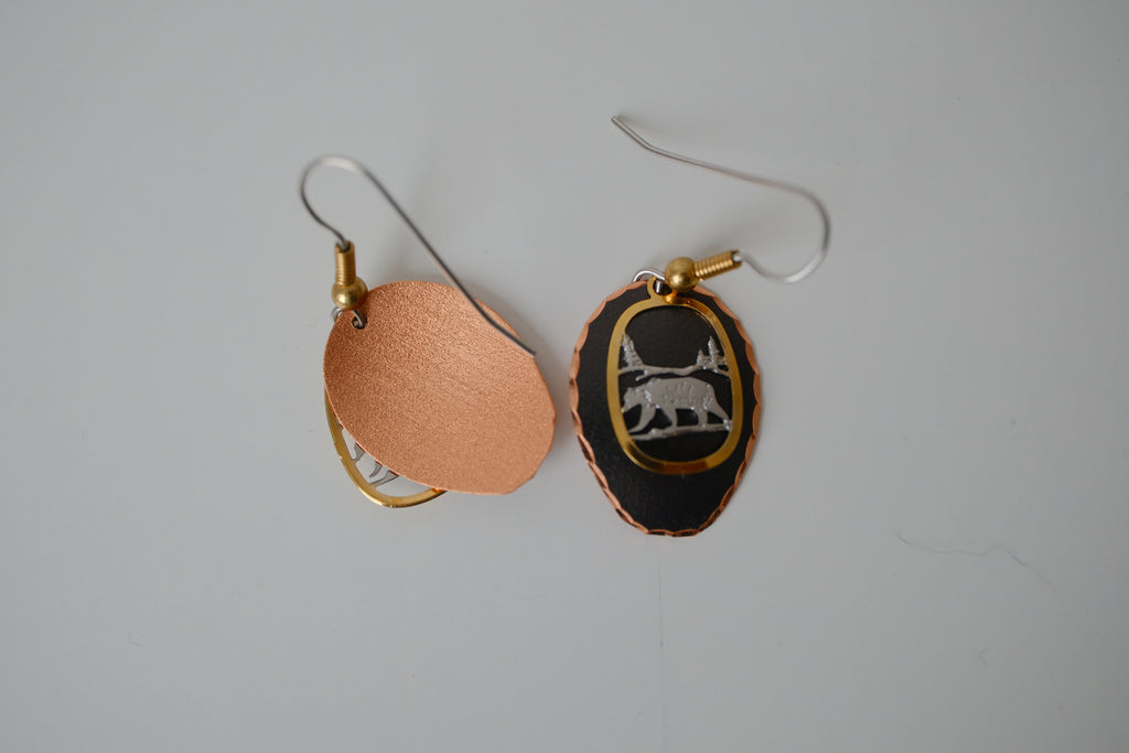 Mixed metal Bear dangle earrings