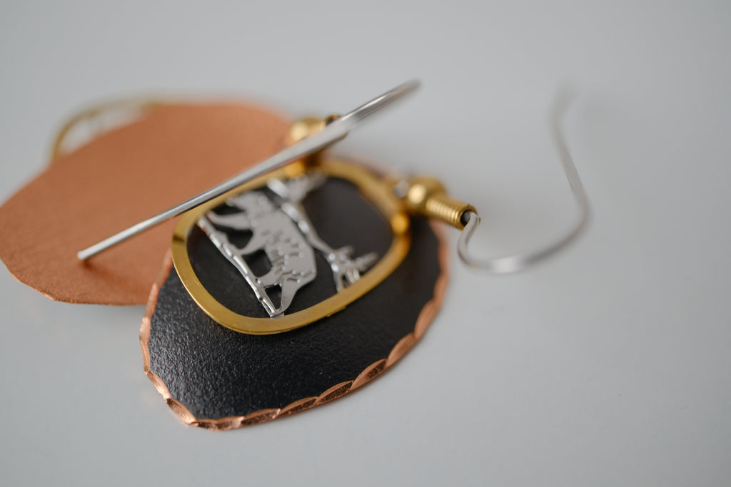 Mixed metal Bear dangle earrings