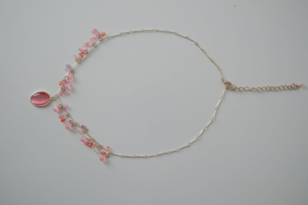 Pink beaded silver Necklace