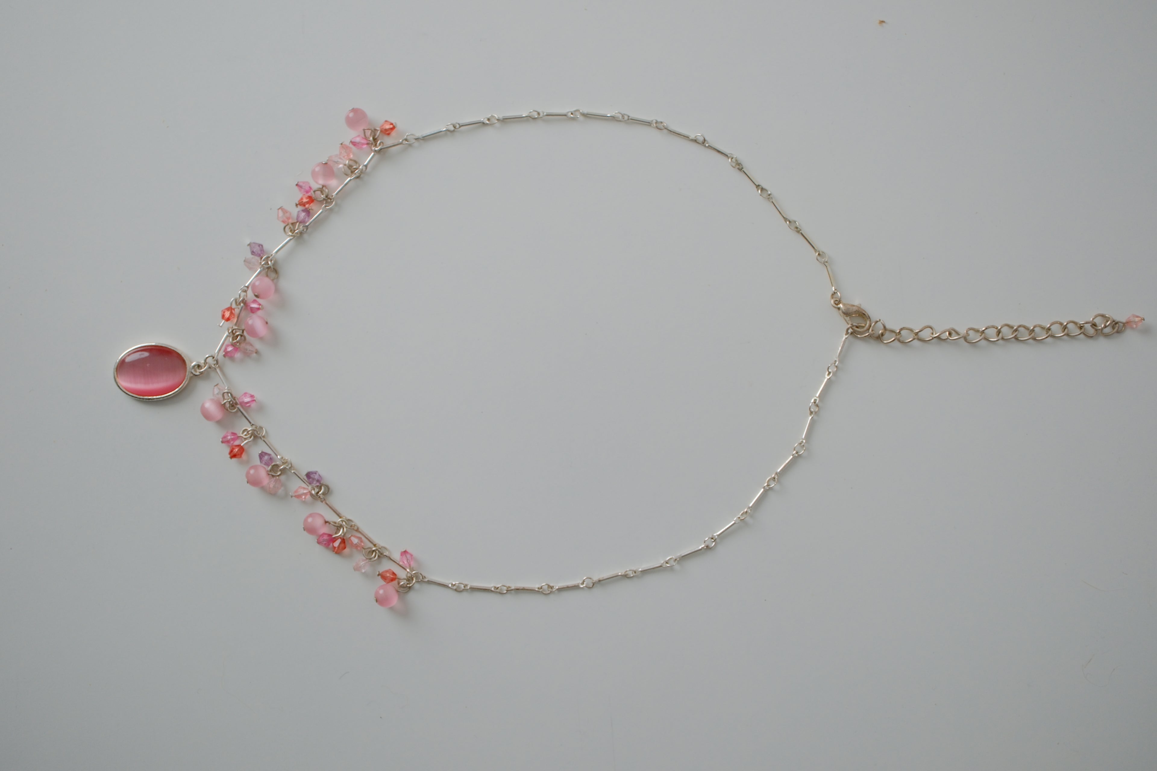 Pink beaded silver Necklace