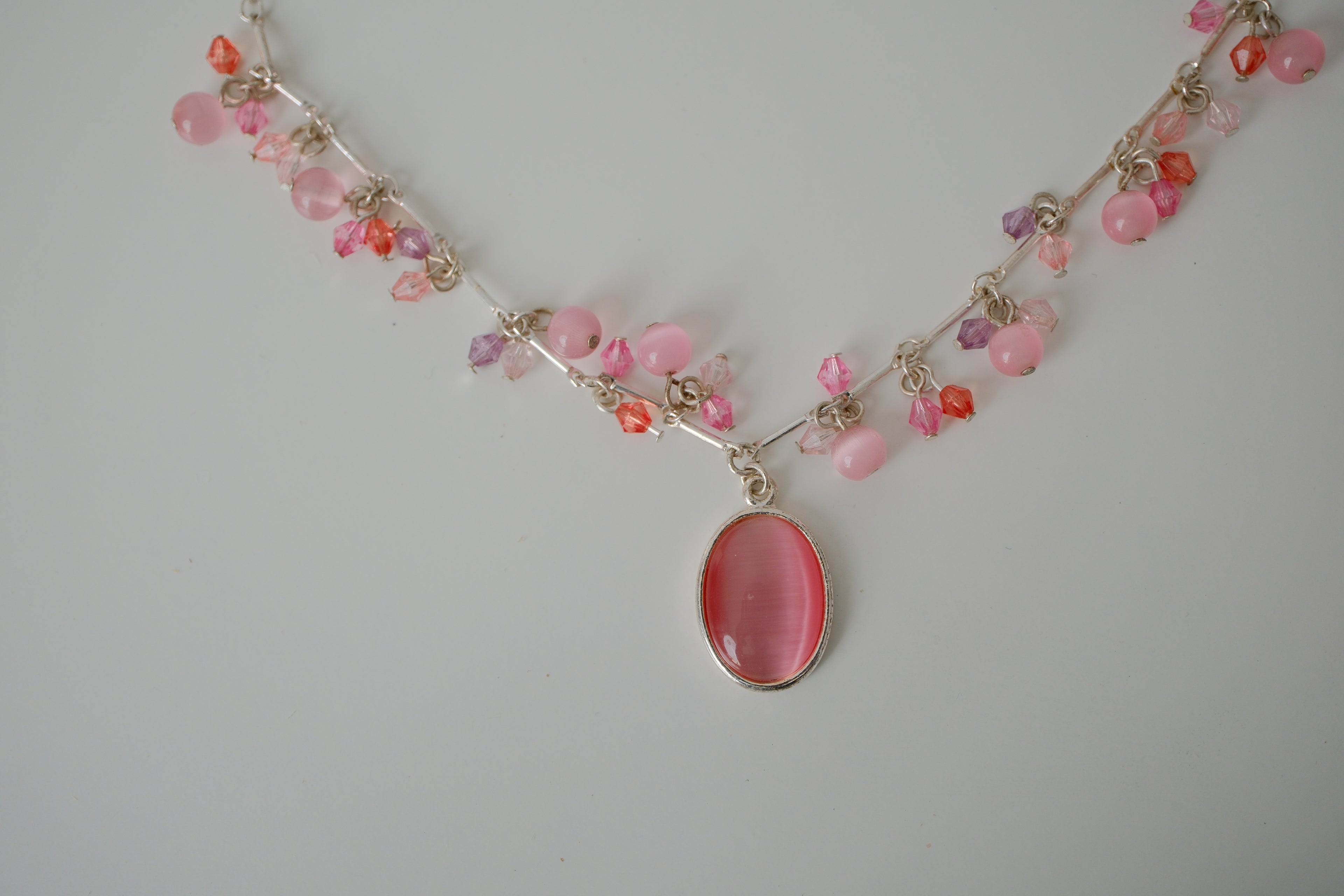 Pink beaded silver Necklace