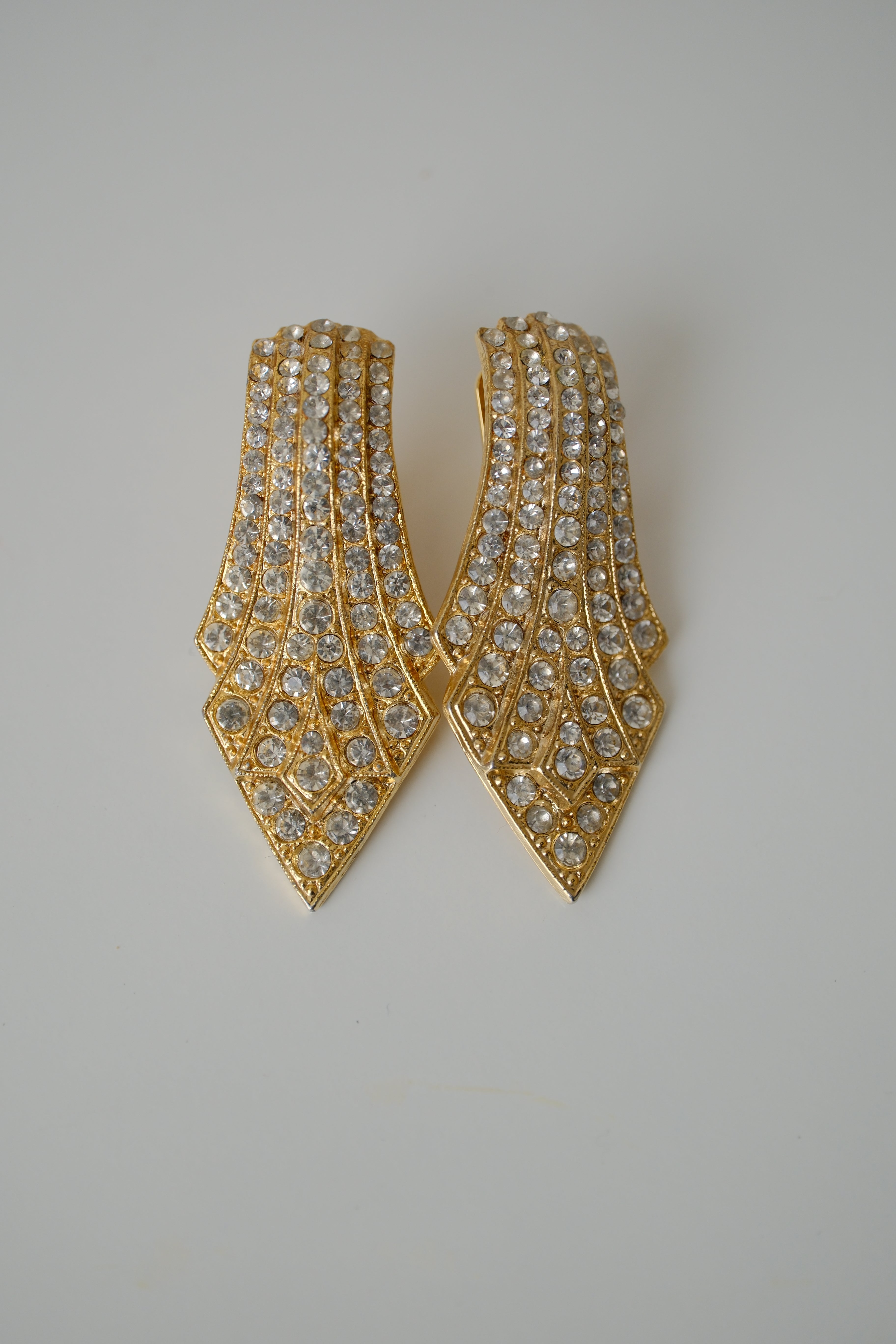 Vintage gold-tone rhinestone clip-on earrings