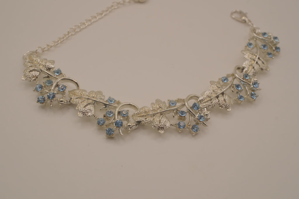 Reworked Coro floral light blue rhinestone bracelet&nbsp;
