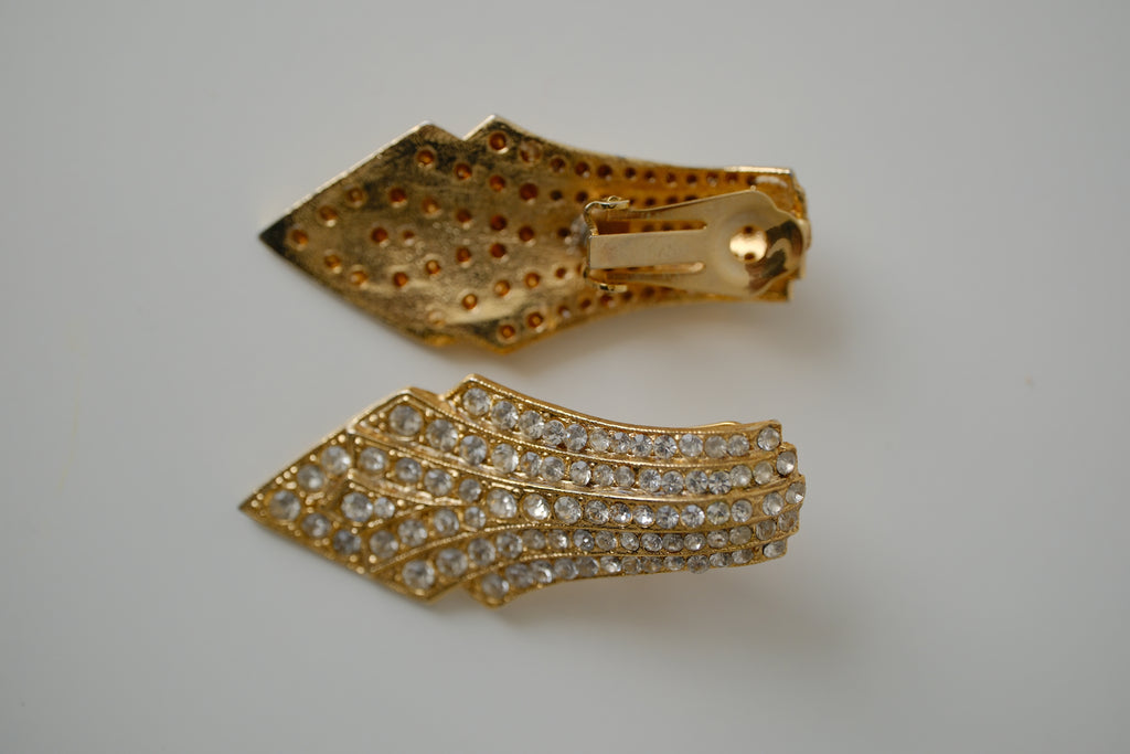 Vintage gold-tone rhinestone clip-on earrings