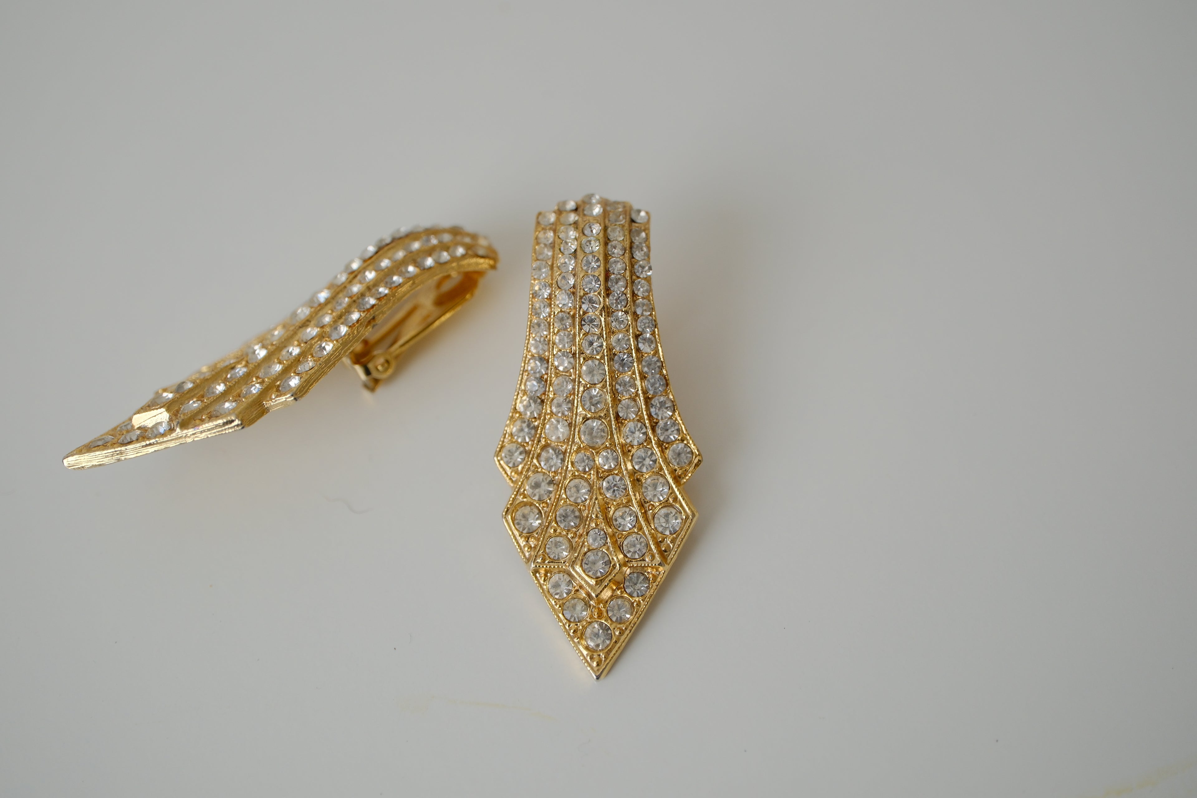 Vintage gold-tone rhinestone clip-on earrings