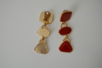 Vintage Red enamel Geometric dangle clip-on earrings