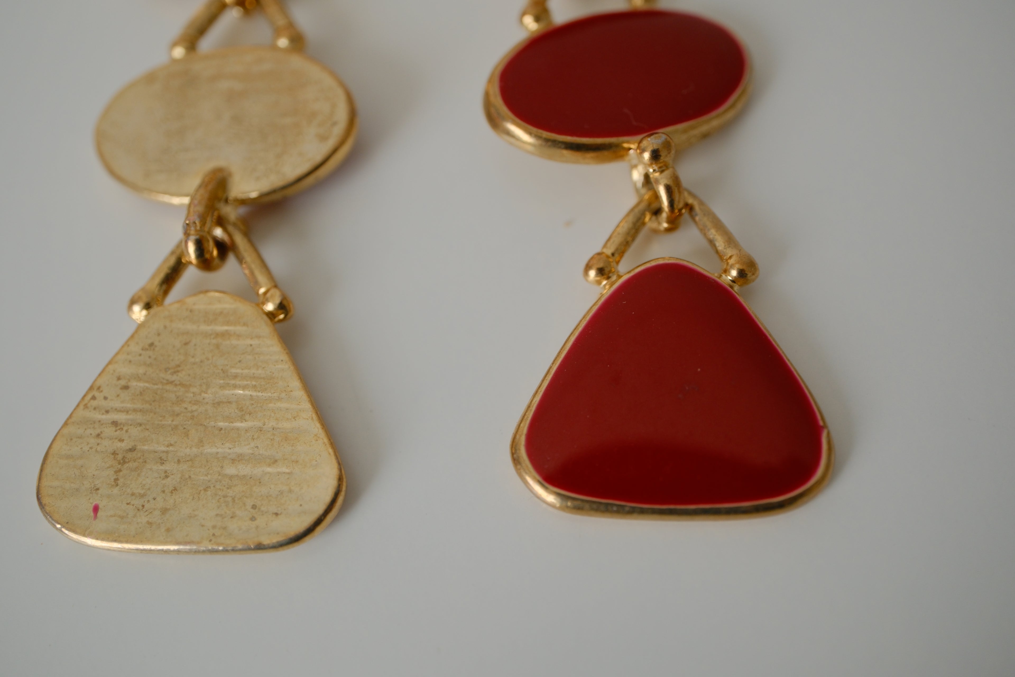 Vintage Red enamel Geometric dangle clip-on earrings