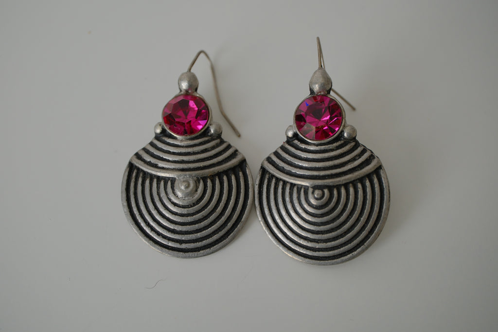 Silver-tone circular drop earrings